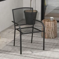 Outsunny Set 2 Sedie da Giardino Impilabili Salvaspazio con Braccioli in Acciaio, Nero(m-7)