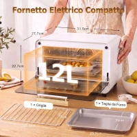 HOMCOM Fornetto Elettrico 12L con Timer e Temperatura Regolabile, in Acciaio e Plastica, 31.5x27.7x22.7 cm, Bianco e Oro(m-3)