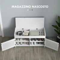 HOMCOM Panca Scarpiera con Ripiano Interno Regolabile su 6 Livelli, in MDF e Simil Lino, 90x36x50 cm, Bianco e Grigio(m-4)