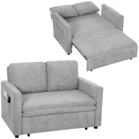 HOMCOM Canapea extensibilă 2 locuri 3-în-1, canapea-lit clic-clac 122 cm chenille, spătar reglabil, buzunare laterale, gri(m-7)