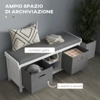 HOMCOM Panca Scarpiera con Ripiano Regolabile a 3 Livelli e 2 Cassetti, in Truciolato, 105x35x47 cm, Bianca e Grigia(m-5)