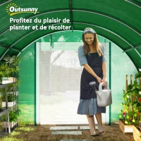Outsunny Serre Tunnel de Jardin 12㎡, Filet Pare-soleil, Parois Latérales Enroulables, 2 Portes, 8 Fenêtres, 400x300x198cm, Vert(m-9)