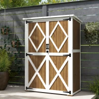 Outsunny Capanno da Giardino in Legno di Abete con 2 Ripiani e 2 Porte, 116.5x57x159/167 cm, Marrone e Bianco(m-9)
