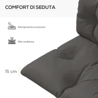 Outsunny Set 3 Pezzi Cuscini da Giardino per Divani e Pallet in Poliestere con Imbottitura Spessa, Grigio Carbone(m-5)