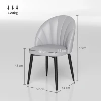 HOMCOM Set 2 Sedie da Pranzo in Pelle PU con Gambe in Metallo e Schienale a Conchiglia, Grigio Chiaro(m-3)