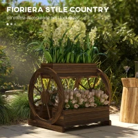 Outsunny Fioriera in Legno da Esterno a 2 Livelli con 3 Vasi e Ruote di Carro Stile Country, 64x54x60cm(m-4)