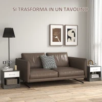 HOMCOM Set 2 Comodini Moderni con Ripiano Aperto e Cassetto, in Legno, 39x28x41 cm, Bianco e Grigio Scuro(m-6)