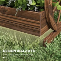 Outsunny Fioriera in Legno da Esterno a 2 Livelli con 3 Vasi e Ruote di Carro Stile Country, 64x54x60cm(m-6)