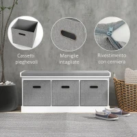 HOMCOM Panca Scarpiera in Legno con 3 Cassetti e Seduta in Tessuto per 3 Paia di Scarpe, 105x35x47 cm, Bianco(m-6)