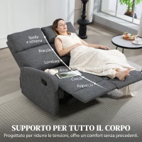 HOMCOM Divano 2 Posti Reclinabile a 145° max e Rivestito in Ciniglia Grigia, 124x91x100 cm(m-7)