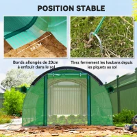 Outsunny Serre Tunnel de Jardin 12㎡, Filet Pare-soleil, Parois Latérales Enroulables, 2 Portes, 8 Fenêtres, 400x300x198cm, Vert(m-8)