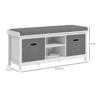 HOMCOM Panca Scarpiera con Ripiano Regolabile a 3 Livelli e 2 Cassetti, in Truciolato, 105x35x47 cm, Bianca e Grigia(m-3)