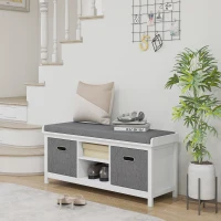 HOMCOM Panca Scarpiera con Ripiano Regolabile a 3 Livelli e 2 Cassetti, in Truciolato, 105x35x47 cm, Bianca e Grigia(m-2)