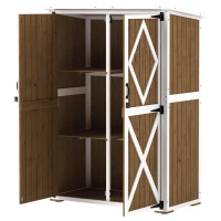 Outsunny Capanno da Giardino in Legno di Abete con 2 Ripiani e 2 Porte, 116.5x57x159/167 cm, Marrone e Bianco(m-11)