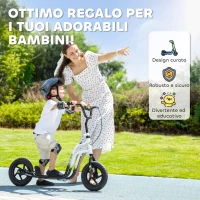 HOMCOM Monopattino per Bambini 5-12 Anni con Freno, Cavalletto e Manubrio Regolabile, 129x52x80-88 cm, Bianco e Nero(m-7)