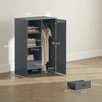 HOMCOM Armadio Moderno con 2 Cassetti, Ripiani Aperti e Vano Appendiabiti, 80x50x124 cm, Grigio Scuro(m-3)