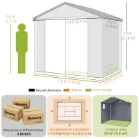 Outsunny 7.9ft x 6.2ft Aluminium Frame and Plastic Wall Shed, with Foundation - Grey(m-4)