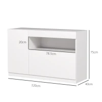 HOMCOM Credenza Moderna Bassa con Ante Ammortizzate e Apertura a Pressione, Ripiani Regolabili, Bianco(m-3)