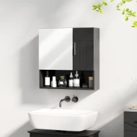 kleankin Armadietto Specchiera Bagno in Legno con Mensole Regolabili e Ripiano Aperto, 54x15.2x55.3 cm, Nero(m-8)