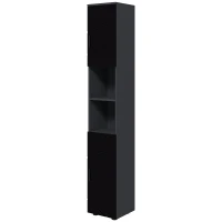 kleankin Colonna Bagno in Truciolato con 2 Ripiani Aperti e 2 Armadietti a 2 Livelli, 30x30x183 cm, Nero e Grigio(m-11)