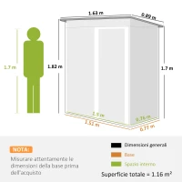 Outsunny Capanno Attrezzi con Tetto Inclinato e Porta Scorrevole, in Acciaio Zincato, 163x89x182 cm, Verde(m-3)
