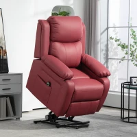 HOMCOM Poltrona Alzapersona Reclinabile con Poggiapiedi e Telecomando, in Pelle PU, 76x90x105 cm, Rosso(m-2)