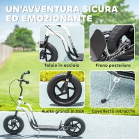 HOMCOM Monopattino per Bambini 5-12 Anni con Freno, Cavalletto e Manubrio Regolabile, 129x52x80-88 cm, Bianco e Nero(m-6)