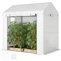 Outsunny Walk-in Greenhouse, Outdoor Tomato Greenhouse with Roll-up Door and Mesh Windows, PE Cover, 200 x 140 x 200cm, White(m-11)