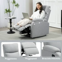 HOMCOM Poltrona Reclinabile Manualmente a 60° Extra Imbottita in Tessuto con Poggiapiedi, Grigio(m-8)