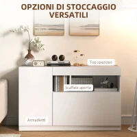 HOMCOM Credenza Moderna Bassa con Ante Ammortizzate e Apertura a Pressione, Ripiani Regolabili, Bianco(m-4)