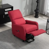 HOMCOM Poltrona Alzapersona Elettrica Reclinabile con Telecomando e Tasca in Tessuto, Rosso(m-9)