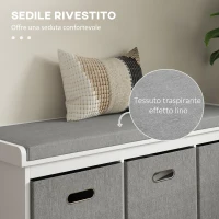 HOMCOM Panca Scarpiera in Legno con 3 Cassetti e Seduta in Tessuto per 3 Paia di Scarpe, 105x35x47 cm, Bianco(m-4)