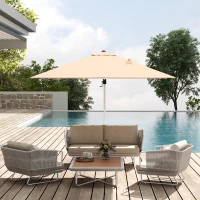 Outsunny Ombrellone a Braccio Inclinabile con Base a Croce, in Poliestere, Alluminio e Metallo, 295x295x260 cm, Cachi(m-9)