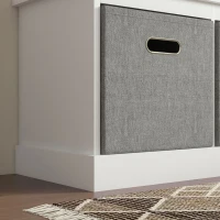 HOMCOM Panca Scarpiera in Legno con 3 Cassetti e Seduta in Tessuto per 3 Paia di Scarpe, 105x35x47 cm, Bianco(m-9)