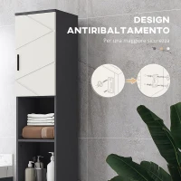 kleankin Colonna Bagno in Truciolato con 2 Ripiani Aperti e 2 Armadietti a 2 Livelli, 30x30x183 cm, Grigio(m-6)