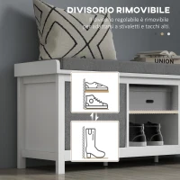 HOMCOM Panca Scarpiera con Ripiano Regolabile a 3 Livelli e 2 Cassetti, in Truciolato, 105x35x47 cm, Bianca e Grigia(m-7)