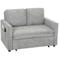 HOMCOM Canapea extensibilă 2 locuri 3-în-1, canapea-lit clic-clac 122 cm chenille, spătar reglabil, buzunare laterale, gri(m-8)