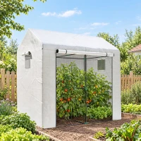 Outsunny Walk-in Greenhouse, Outdoor Tomato Greenhouse with Roll-up Door and Mesh Windows, PE Cover, 200 x 140 x 200cm, White(m-9)