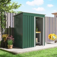 Outsunny Capanno Attrezzi con Tetto Inclinato e Porta Scorrevole, in Acciaio Zincato, 163x89x182 cm, Verde(m-8)