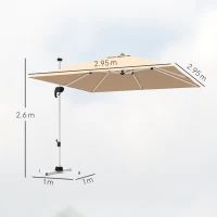 Outsunny Ombrellone a Braccio Inclinabile con Base a Croce, in Poliestere, Alluminio e Metallo, 295x295x260 cm, Cachi(m-3)