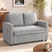 HOMCOM Canapea extensibilă 2 locuri 3-în-1, canapea-lit clic-clac 122 cm chenille, spătar reglabil, buzunare laterale, gri(m-2)