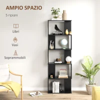 HOMCOM Mobile Libreria in Legno a 5 Ripiani Design Moderno in Legno, 60x24x184.5 cm, Nero(m-4)