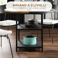 HOMCOM Tavolo da Pranzo per 4-6 Persone con 2 Ripiani Integrati, in Acciaio e MDF, Ø100x76 cm, Nero e Marrone(m-5)