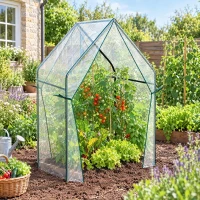 Outsunny Mini Greenhouse, Garden Tomato Growhouse with 2 Zipped Doors, Portable Indoor Outdoor Green House, 90 x 90 x 145cm, Clear(m-9)