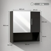 kleankin Armadietto Specchiera Bagno in Legno con Mensole Regolabili e Ripiano Aperto, 54x15.2x55.3 cm, Nero(m-3)