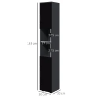 kleankin Colonna Bagno in Truciolato con 2 Ripiani Aperti e 2 Armadietti a 2 Livelli, 30x30x183 cm, Nero e Grigio(m-3)