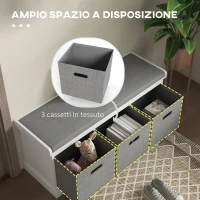 HOMCOM Panca Scarpiera in Legno con 3 Cassetti e Seduta in Tessuto per 3 Paia di Scarpe, 105x35x47 cm, Bianco(m-5)