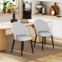 HOMCOM Set 2 Sedie da Pranzo in Pelle PU con Gambe in Metallo e Schienale a Conchiglia, Grigio Chiaro(m-2)