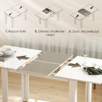 HOMCOM Stół rozkładany 120-160 x 80 cm, stół kuchenny dla 4-6 osób, nowoczesny stół jadalny, biały połysk(m-5)