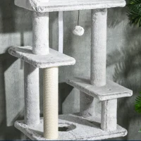 PawHut Albero Tiragraffi per Gatti a Soffitto con Piattaforme e Casetta, 60x40x225-255cm, Grigio(m-9)